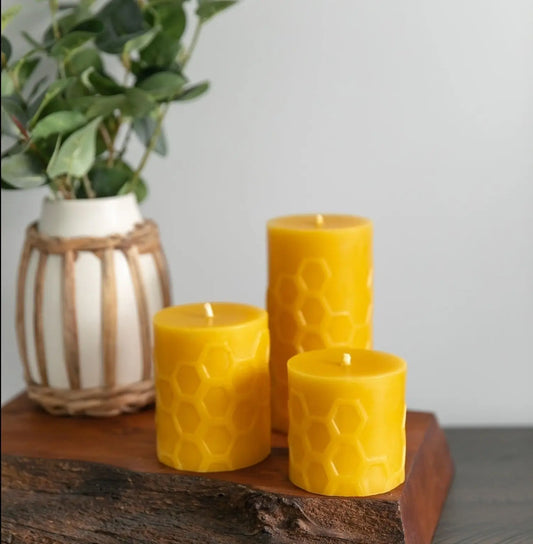 Hex Pillar Trio Candle Set Beeswax Works